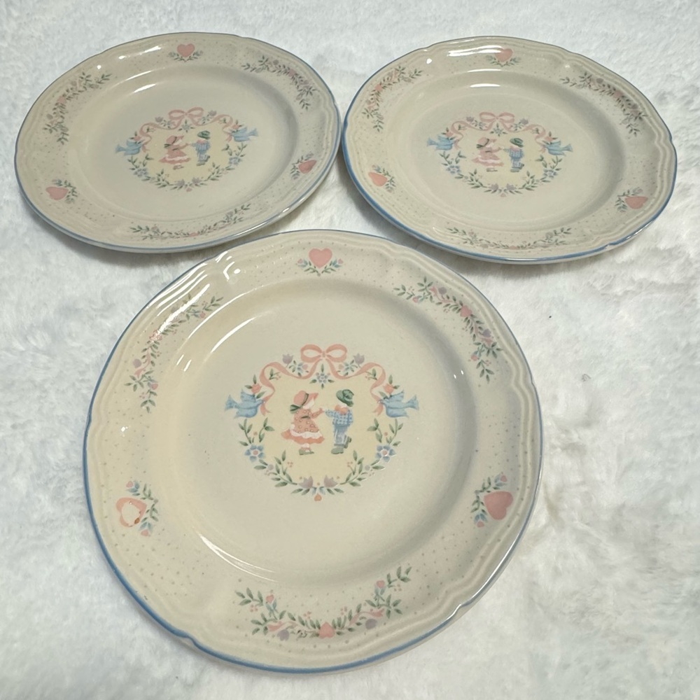Vintage Tienshan Stoneware "Memories"  3 Salad Plate Set Cottagecore Country EUC - Picture 5 of 10